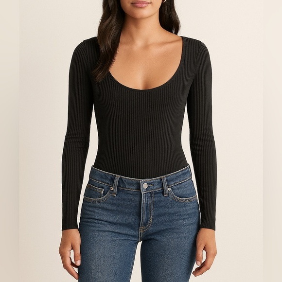Abercrombie & Fitch Ribbed Black Bodysuit - Picture 1 of 7